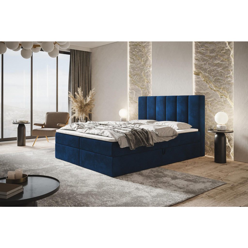 Thumbnail - Alpi-Möbel Boxbett, Dunkelblau, Textil, H3, Höhe ca. 19 cm, 120x200 cm, Oeko-Tex® Standard 100, Schlafzimmer, Betten, Bo...
