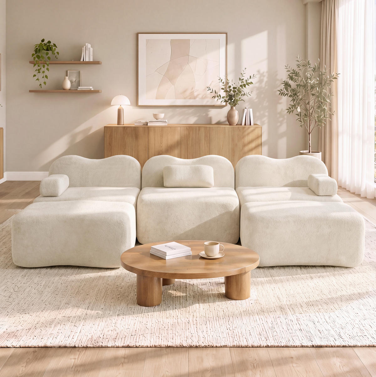ECKSOFA mit Samtbezug Beige 167x288x70 cm, modular und mit tiefer Sitzfläche - Beige, Textil (288/70/167cm) - IVMEU