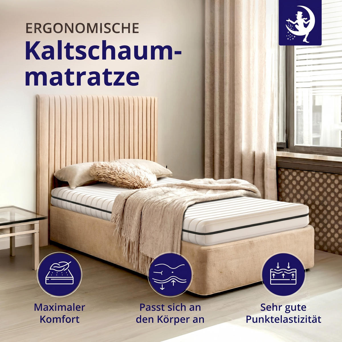 WENDEMATRATZE 90x200 cm Kaltschaum 7 Zonen H2 H3 – ergonomische Matratze 13 cm Höhe mit waschbarem Bezug, Rollmatratze für Lattenrost - Weiß, Textil (90/200cm) - Mister Sandman