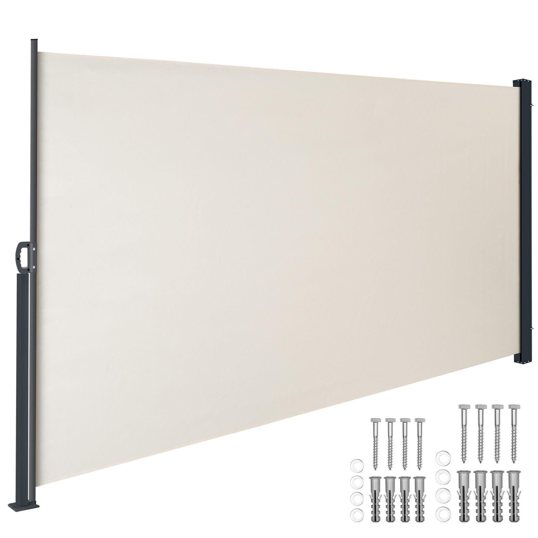 SEITENMARKISE , ausziehbar, mit Aufrollmechanismus, beige - Beige, Kunststoff (300/160/9cm) - tectake