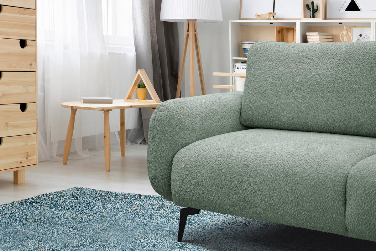 SOFA FEBE 3-Sitzer, salbeigrün - Salbeigrün/Schwarz, Holz/Textil (190/82/96cm) - Wozimo