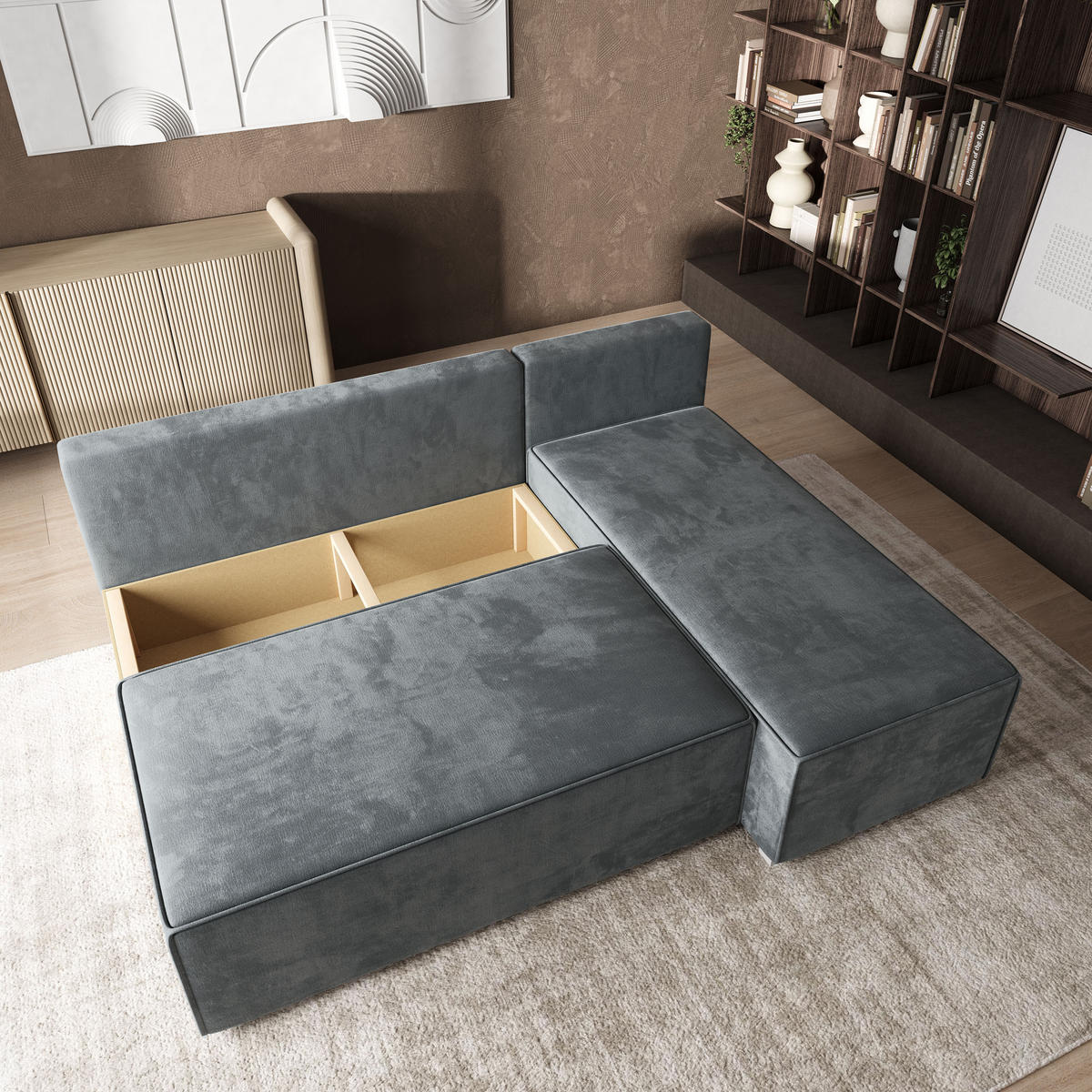 ROHOVÁ SEDAČKA BRISO šedá - šedá, dřevo/textil (200/140cm) - MASSENO