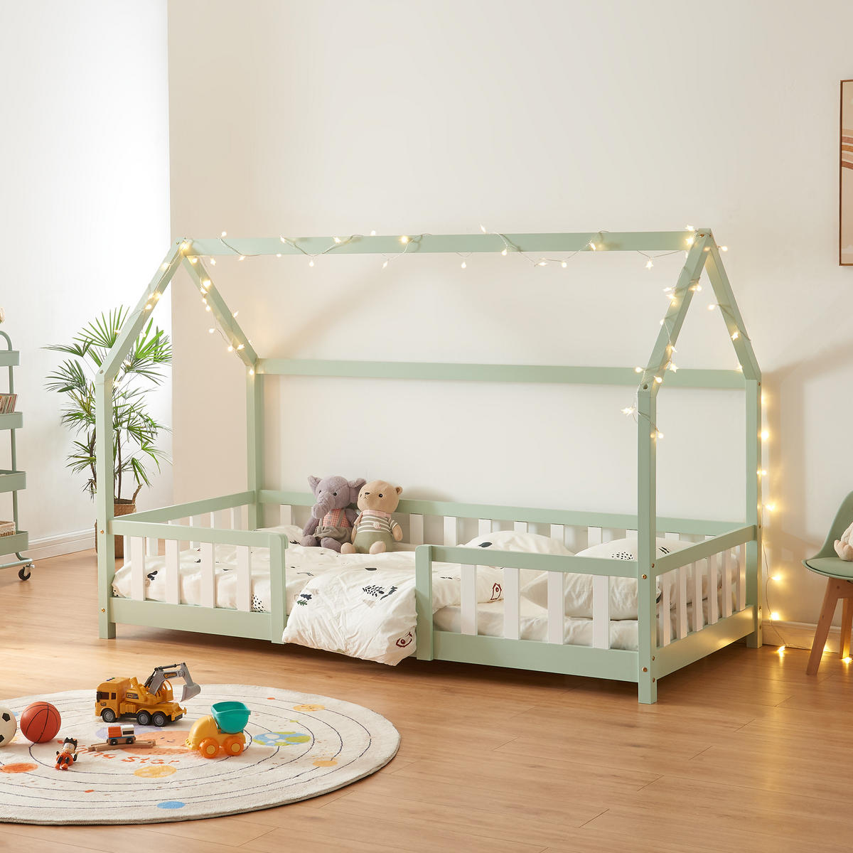 HAUSBETT Sisimiut - Weiß/Mintgrün, Holz (90/200cm) - [en.casa]