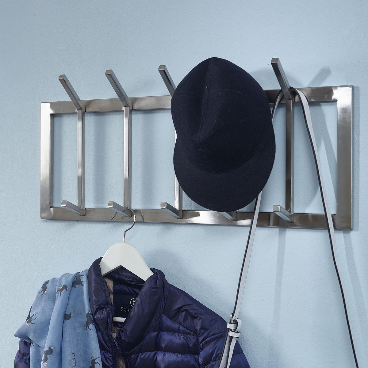 WANDGARDEROBE Metall Silber Modern mit 10 Haken - Silberfarben, Metall (65/30/10cm) - KADIMA DESIGN