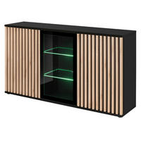 SIDEBOARD schwarz, Eiche Jackson 163 cm, Kommode mit Beleuchtung - Eichefarben/Schwarz, Glas/Holzwerkstoff (160/92/40cm) - Furn.Design