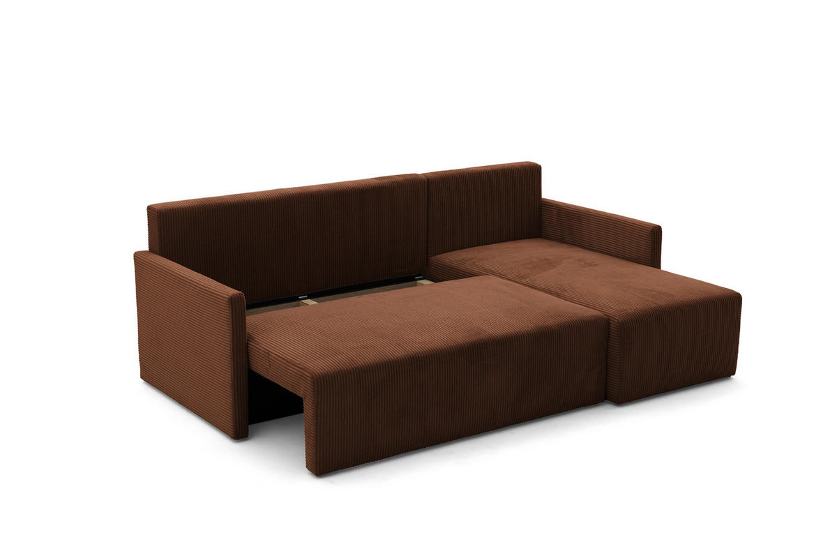 ECKSOFA GARDA L Links mit Schlaffunktion 132x198 Cord Braun - Schwarz/Braun, Holz/Kunststoff (209/145cm) - NACANAPA