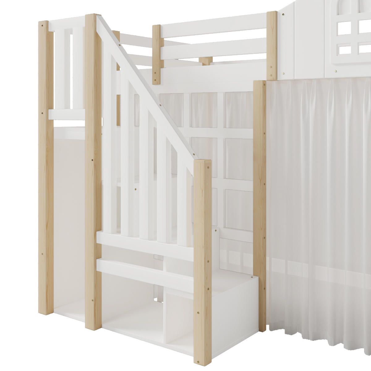 HOCHBETT 90/200 cm DE-04502, mit LED, Fensterform und Ablageleiter in Weiß/Natur - Weiß/Naturfarben, Holz/Holzwerkstoff (90/200cm) - ComfortXL