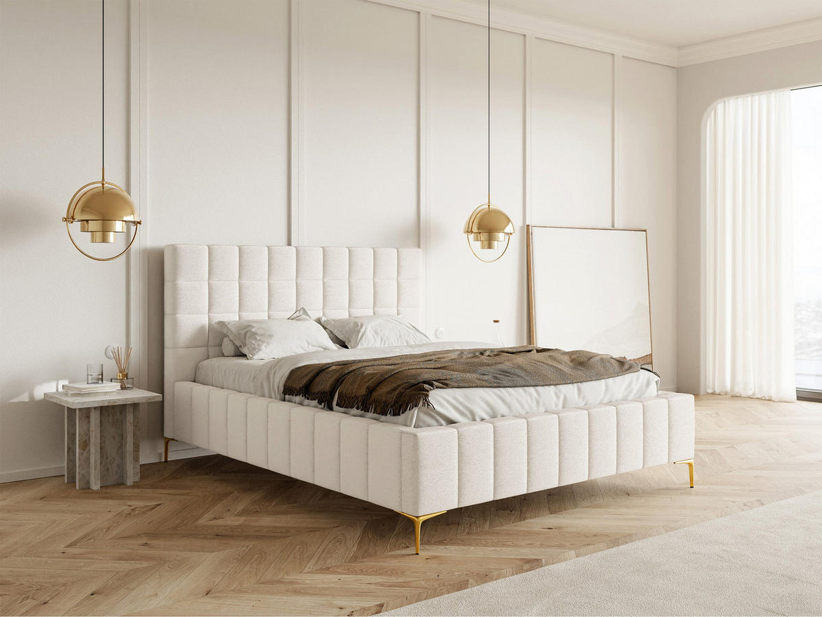 POLSTERBETT Szejlo Creme Chenille 160 cm - Goldfarben/Creme, Textil/Metall (160/200cm) - Selsey