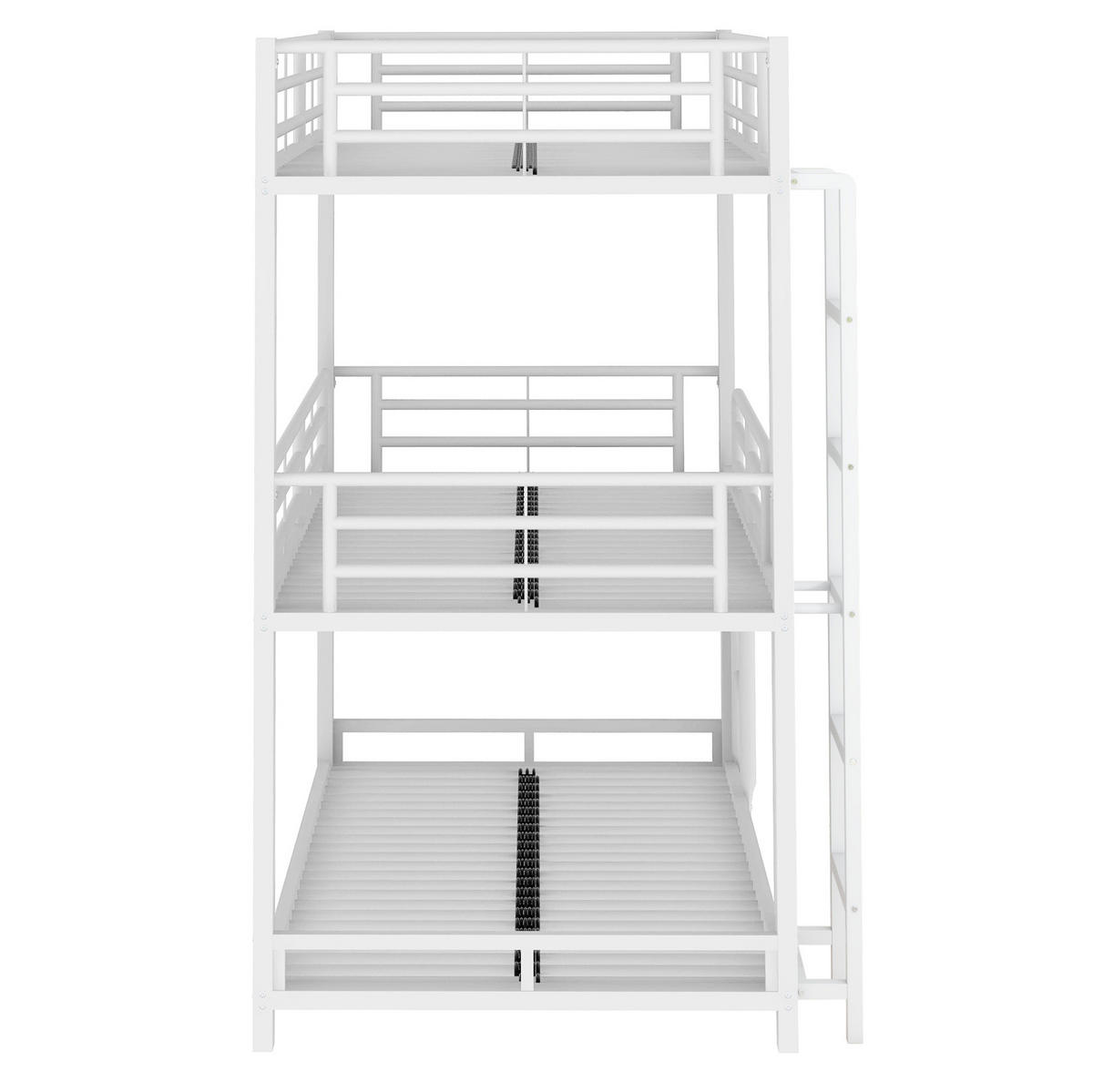 ETAGENBETT aus Metall 90x200 cm Weiß als Dreifach-Etagenbett mit Leiter und Sicherheitsgeländern - Weiß, Metall (90/200cm) - Modfu