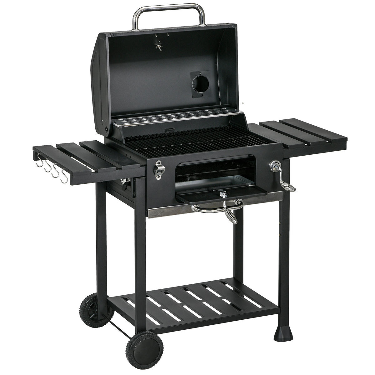 KOHLEGRILL DE-10166 mit Smoker und Thermometer Schwarz - Schwarz, Metall (64/114/120cm) - ComfortXL