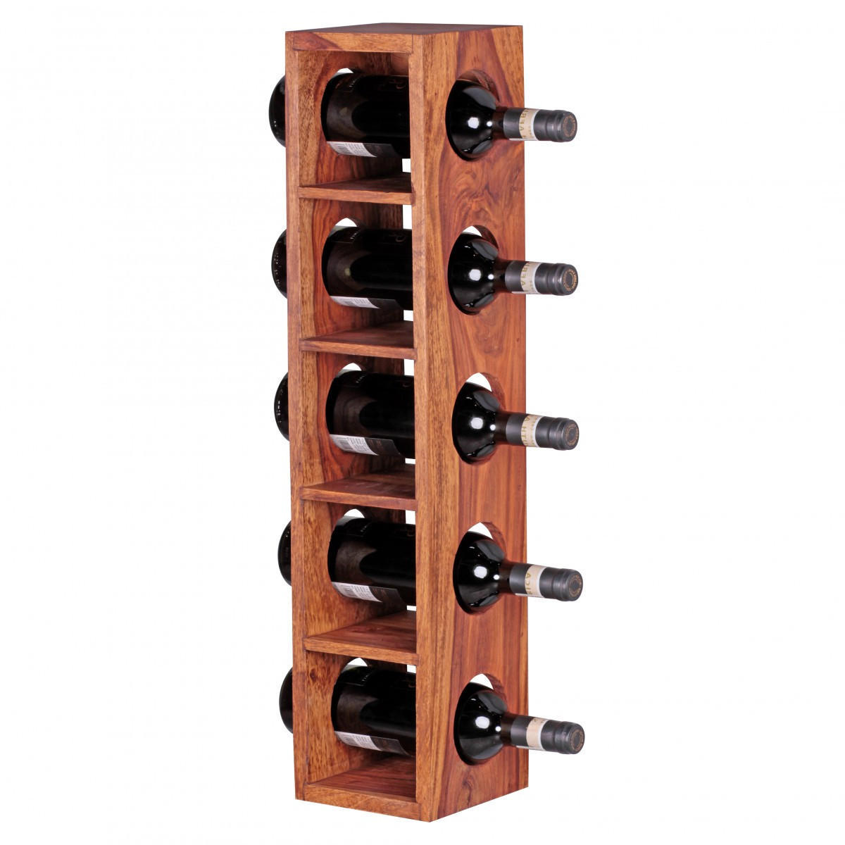 WEINREGAL Massivholz mit 5 Fächern Wandmontage Edelholz-Optik, Braun 15x15x70 cm - Braun, Holz (15/70/15cm) - KADIMA DESIGN