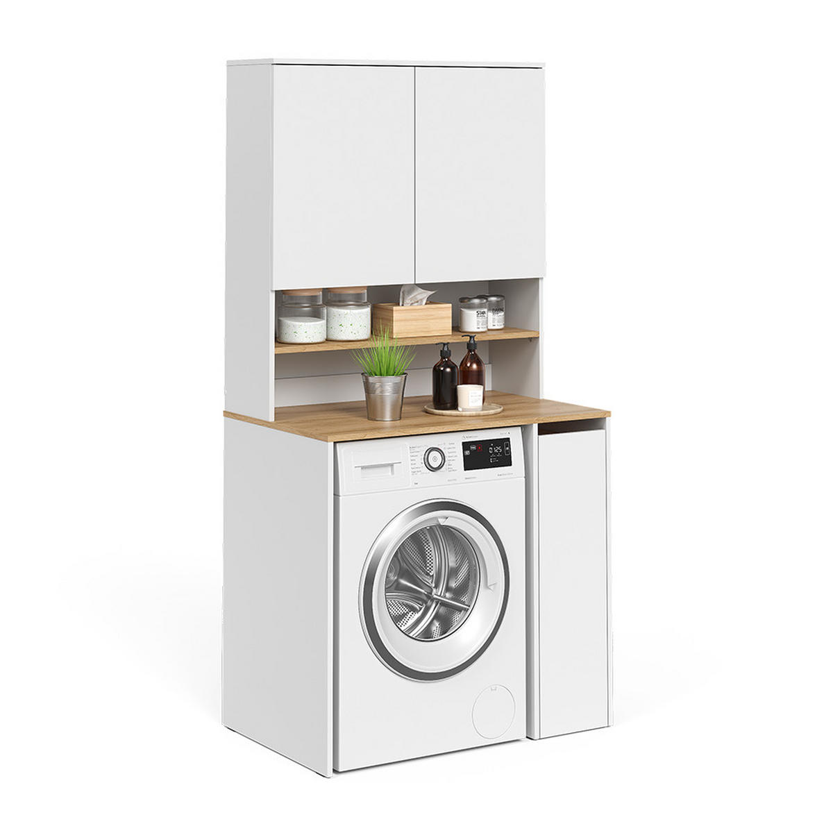 WASCHMASCHINENSCHRANK Viktor, Weiß/Artisan-Eiche, 93.6 x 88.2 cm 2 Teile mit Rollregal - Weiß/Eiche Artisan, Holzwerkstoff (93.6/88.2/60cm) - Vicco