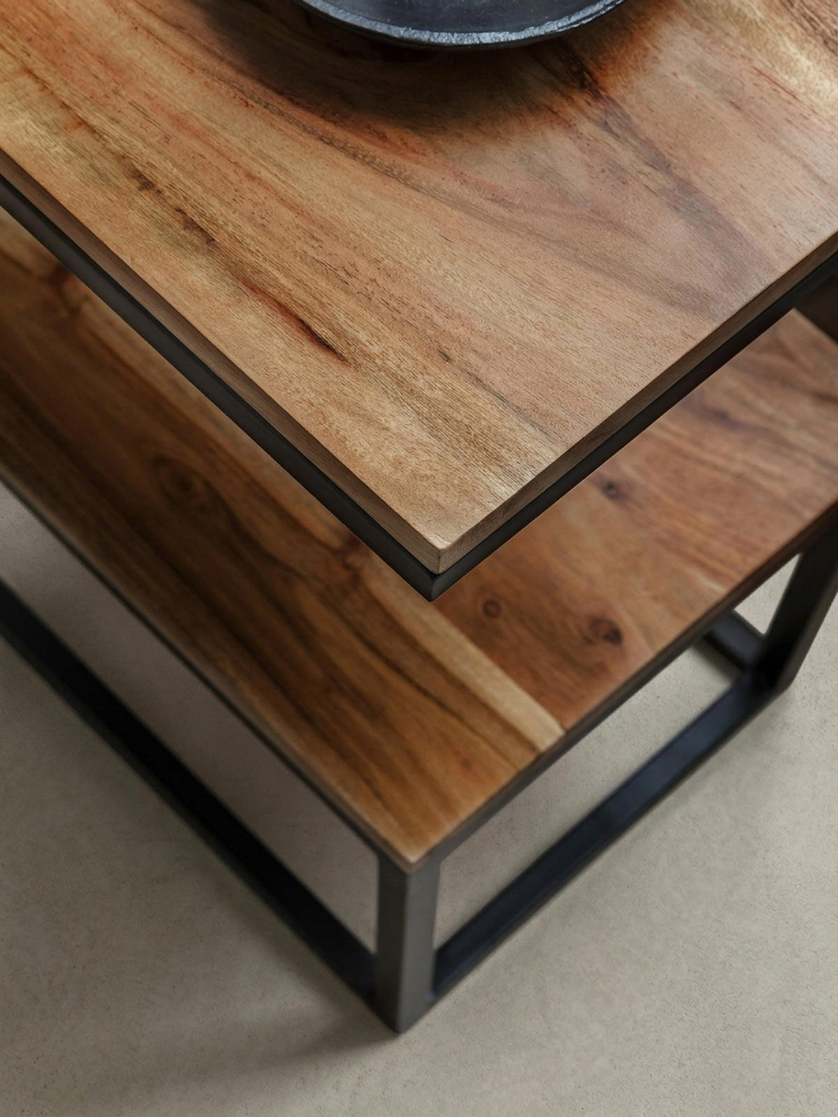 BEISTELLTISCH Massivholz S-Design Metallgestell Ablageflächen INDI, Braun 45x30x60 cm - Schwarz/Braun, Holz/Metall (30/45/60cm) - KADIMA DESIGN