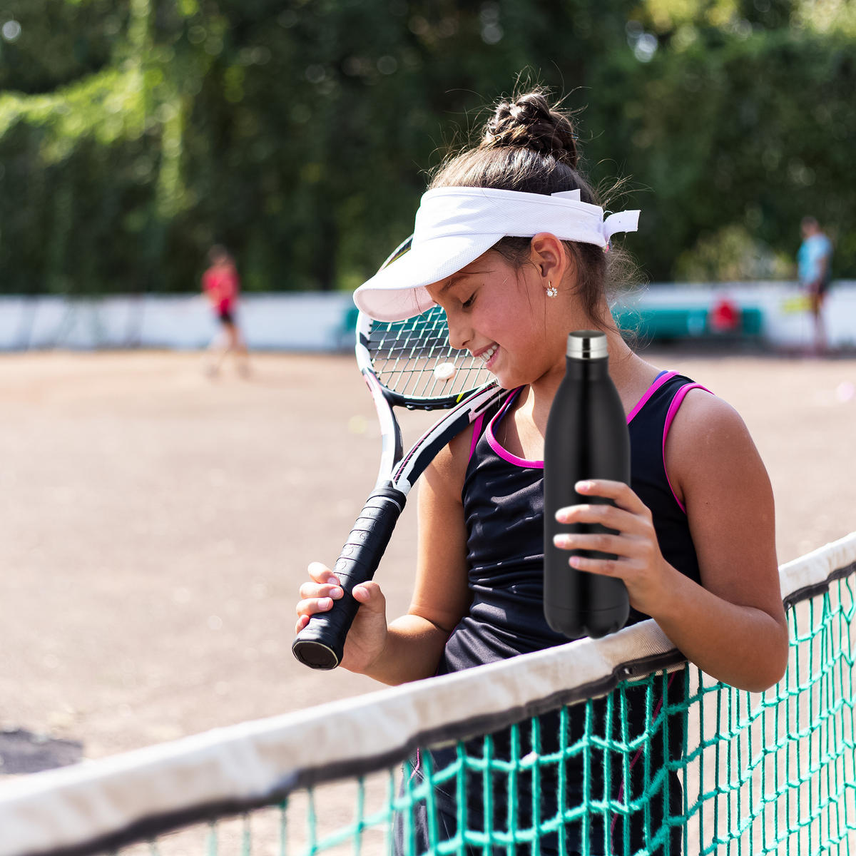 TRINKFLASCHE 1l - Schwarz, Kunststoff/Metall (1L) - Relaxdays