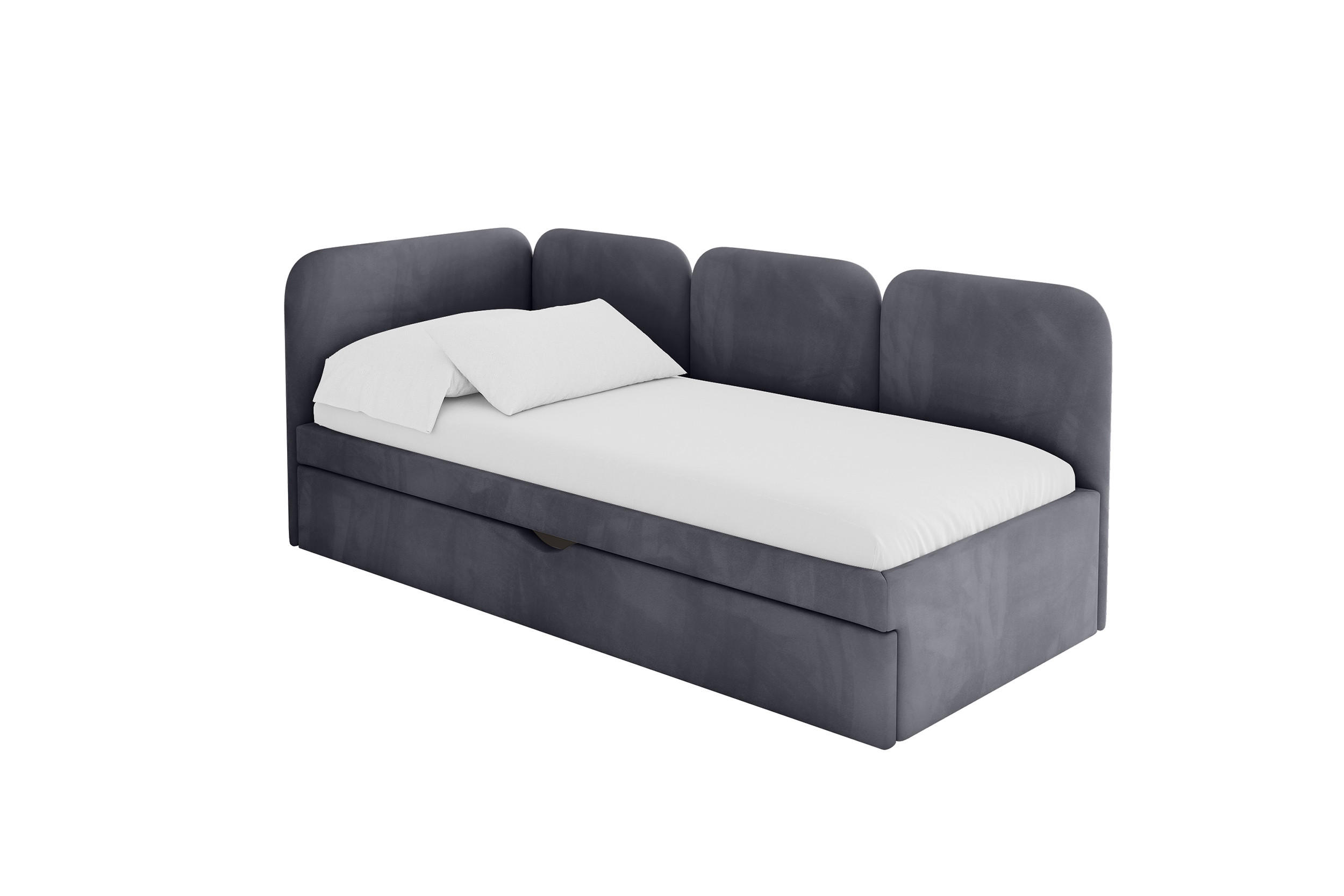 EINZELLBETT Jugendbett mit Bettkasten, Rechts - ALVY 80x200 Dunkelgrau - Dunkelgrau, Holzwerkstoff/Textil (80/200cm) - ALTDECOR