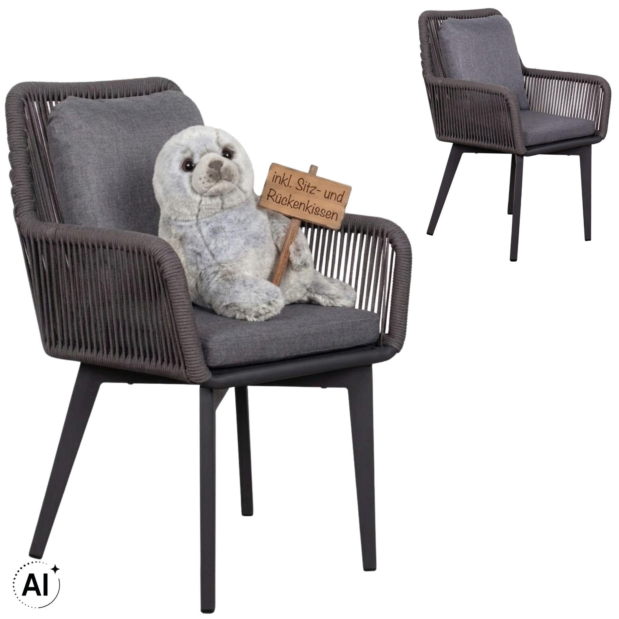 GARTENSTÜHLE Marbella 2er Set - Dunkelgrau/Anthrazit, Metall (63/78/58cm) - Mr. Deko