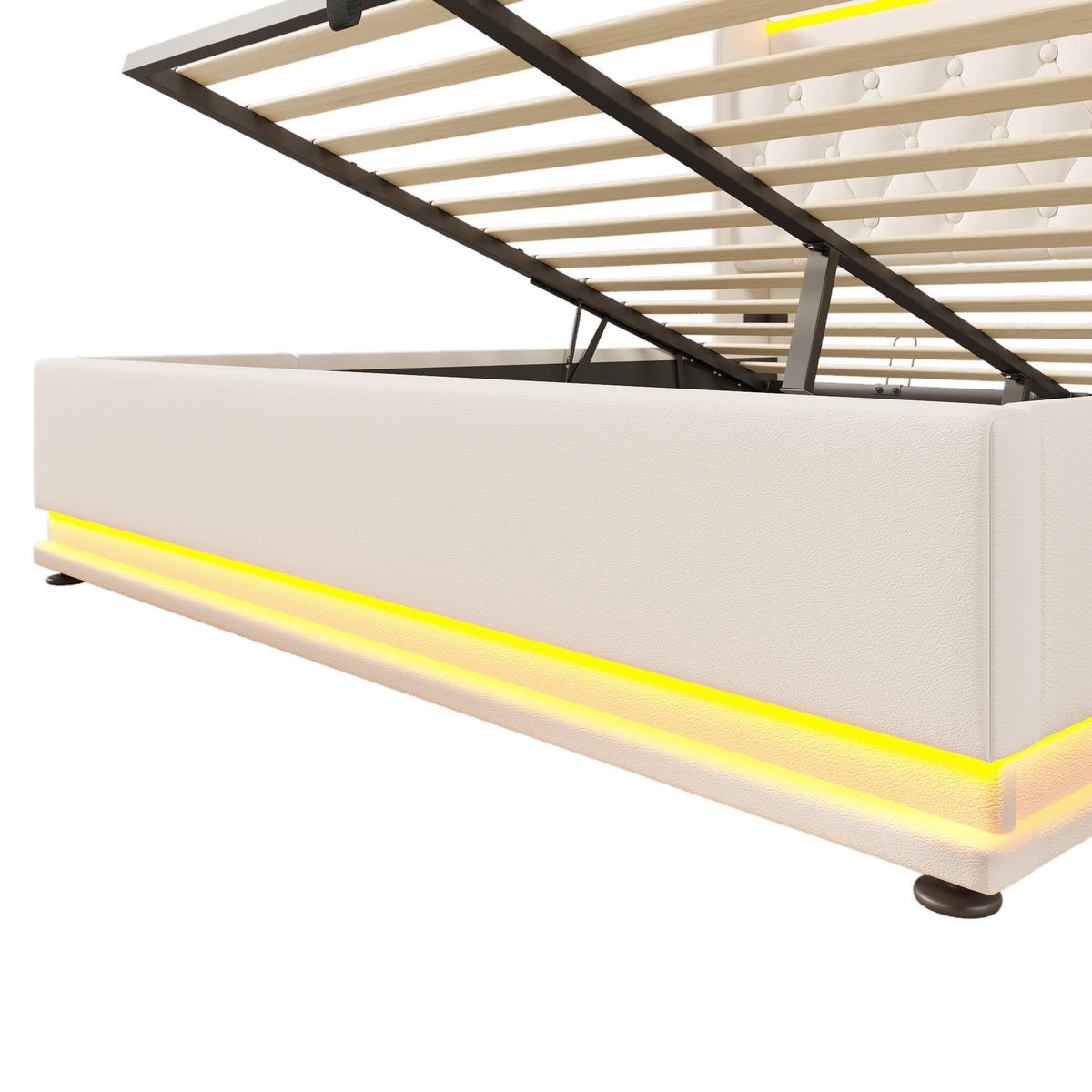 POLSTERBETT aus PU 160x200 cm in Weiß mit LED-Beleuchtung & Matratze - Weiß, Leder (160/200cm) - Modfu