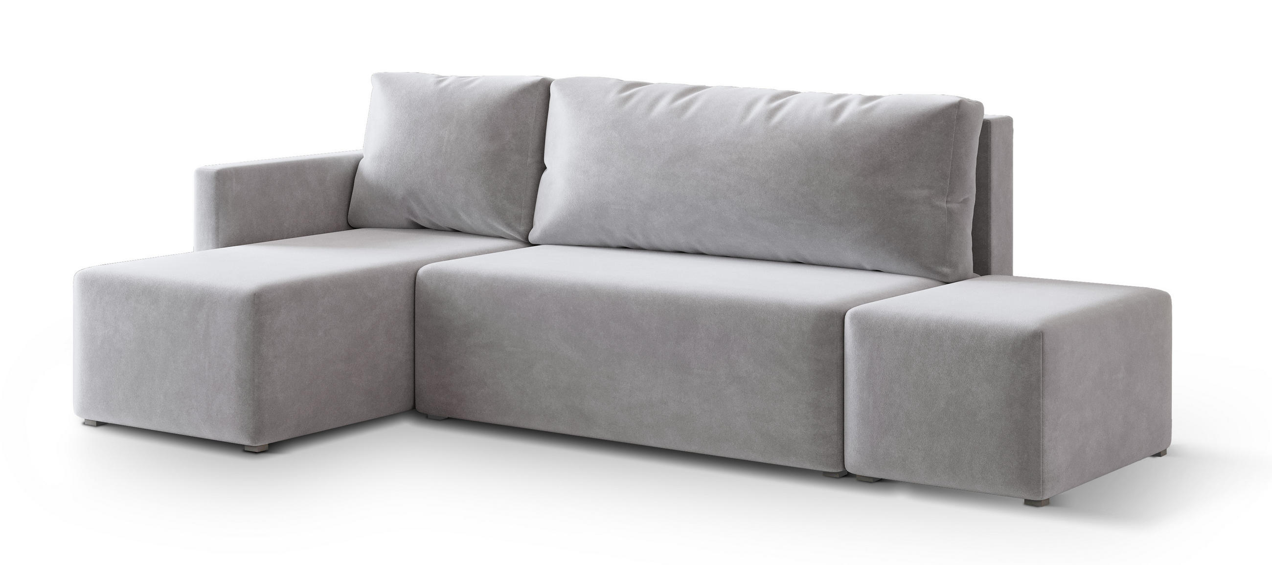 ECKSOFA VELOTTI L-S Hellgrau Plüsch-Stoff mit Schlaffunktion - Hellgrau, Holz (261/143cm) - MASSENO