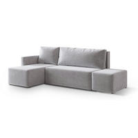 ECKSOFA VELOTTI L-S Hellgrau Plüsch-Stoff mit Schlaffunktion - Hellgrau, Holz (261/143cm) - MASSENO