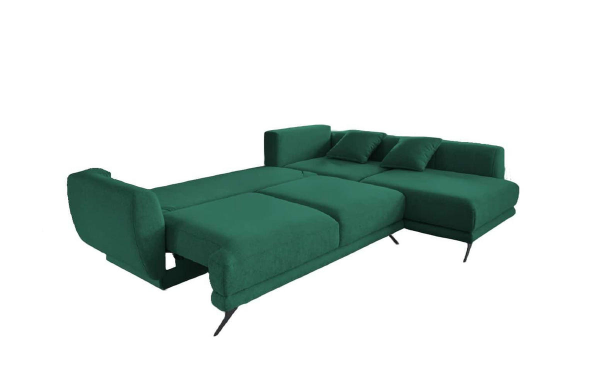 ECKSOFA mit Schlaffunktion und Bettkasten, Lukso-Stoff - Dunkelgrün/Schwarz, Textil/Metall (191/276cm) - Eltap