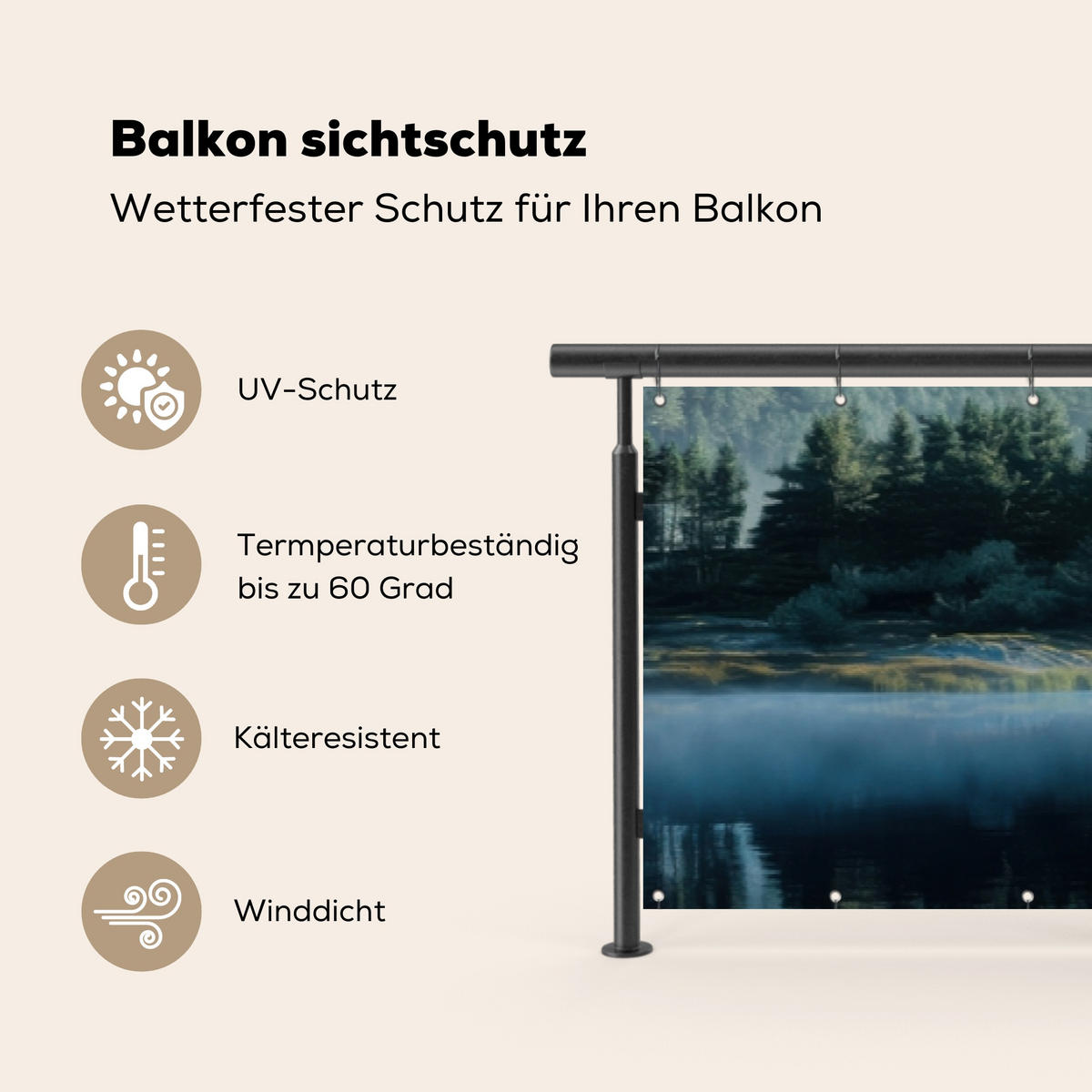 BALKON-SICHTSCHUTZ See - Nebel - Berge - Landschaft - Hellblau, Kunststoff (500/80cm) - MuchoWow