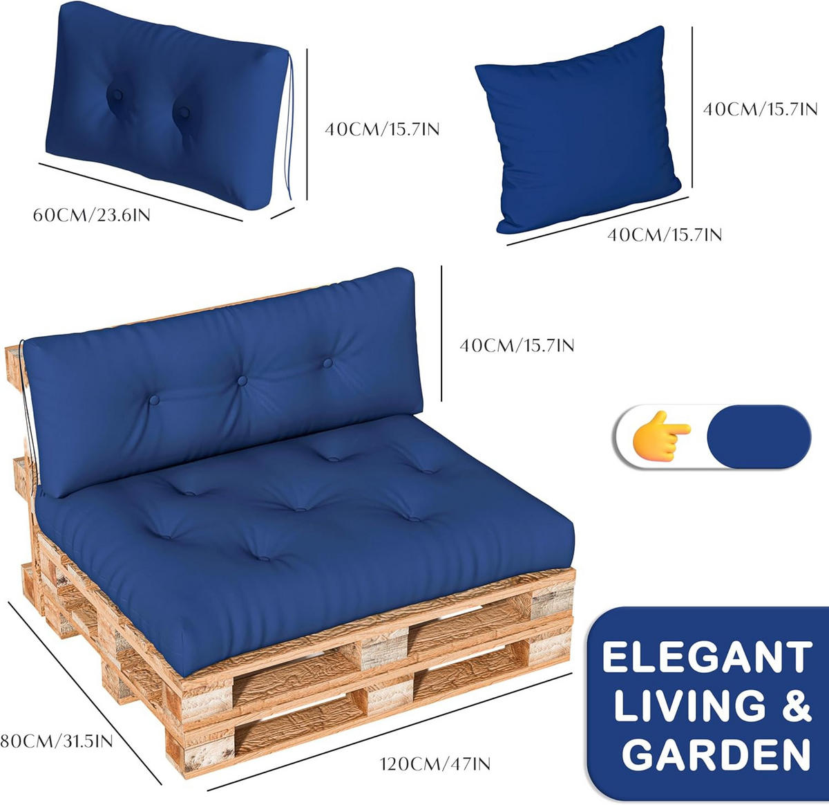 PALETTENKISSEN 4er Set - Blau, Textil (120/40/80cm) - Vercart