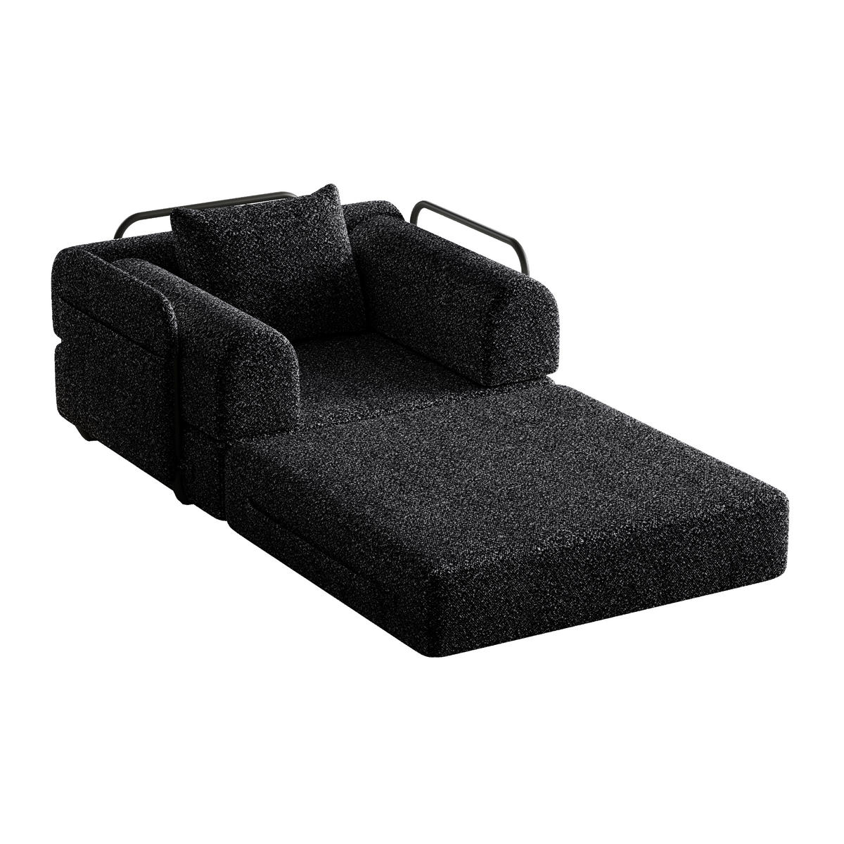 SCHLAFSOFA aus Chenille Schwarz 2-in-1 mit Armlehnen-Ablagefach und Stahlrahmen - Schwarz, Textil (94/49.5/181.6cm) - Modfu
