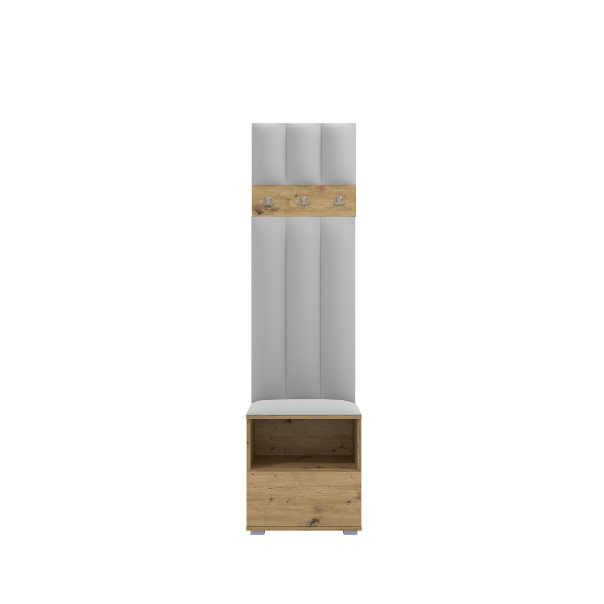 GEPOLSTERT Garderoben-Set Nela IV LUX (Farbe Eiche Artisan + Stoff Trinity 32) - Silberfarben/Hellgrau, Holz/Holzwerkstoff (50/187/40cm) - Ravio