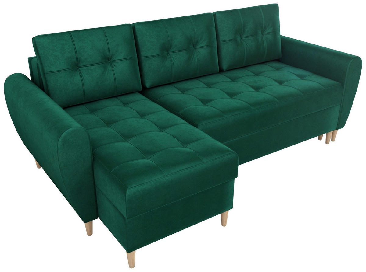 ECKSOFA Henry mit Schlaffunktion Grün Samtstoff - Grün, Textil (232/141cm) - Bromarkt