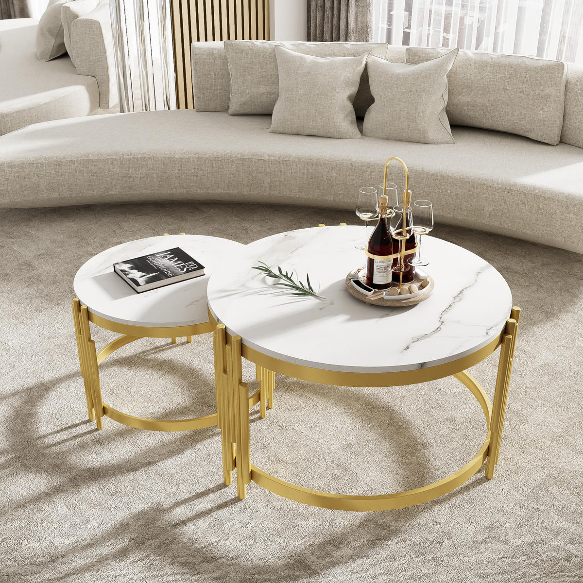 COUCHTISCH 71.5/51.5 cm aus MDF und Metall in Antique Brass/Weiß mit nestbarem Design - Messingfarben, Holzwerkstoff (71.5/71.5/44cm) - OKMYHOME