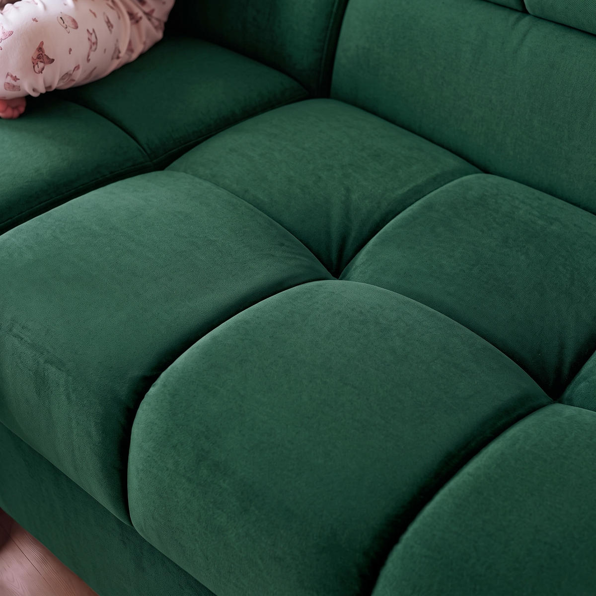 ECKSOFA PUDDING L Rechts mit Schlaffunktion 125x195 Velours Grün - Schwarz/Grün, Holz/Textil (275/203cm) - Muffo