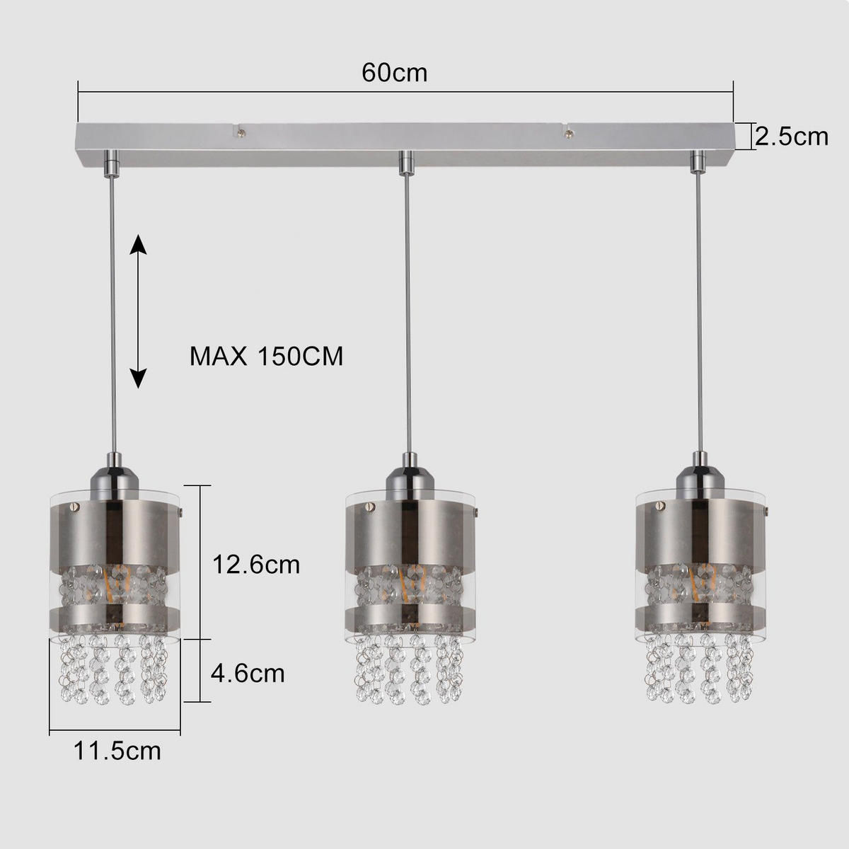 PENDELLEUCHTE Calista 60/11.5/13 cm - Silberfarben, Metall (60/11.5/13cm) - ZMH