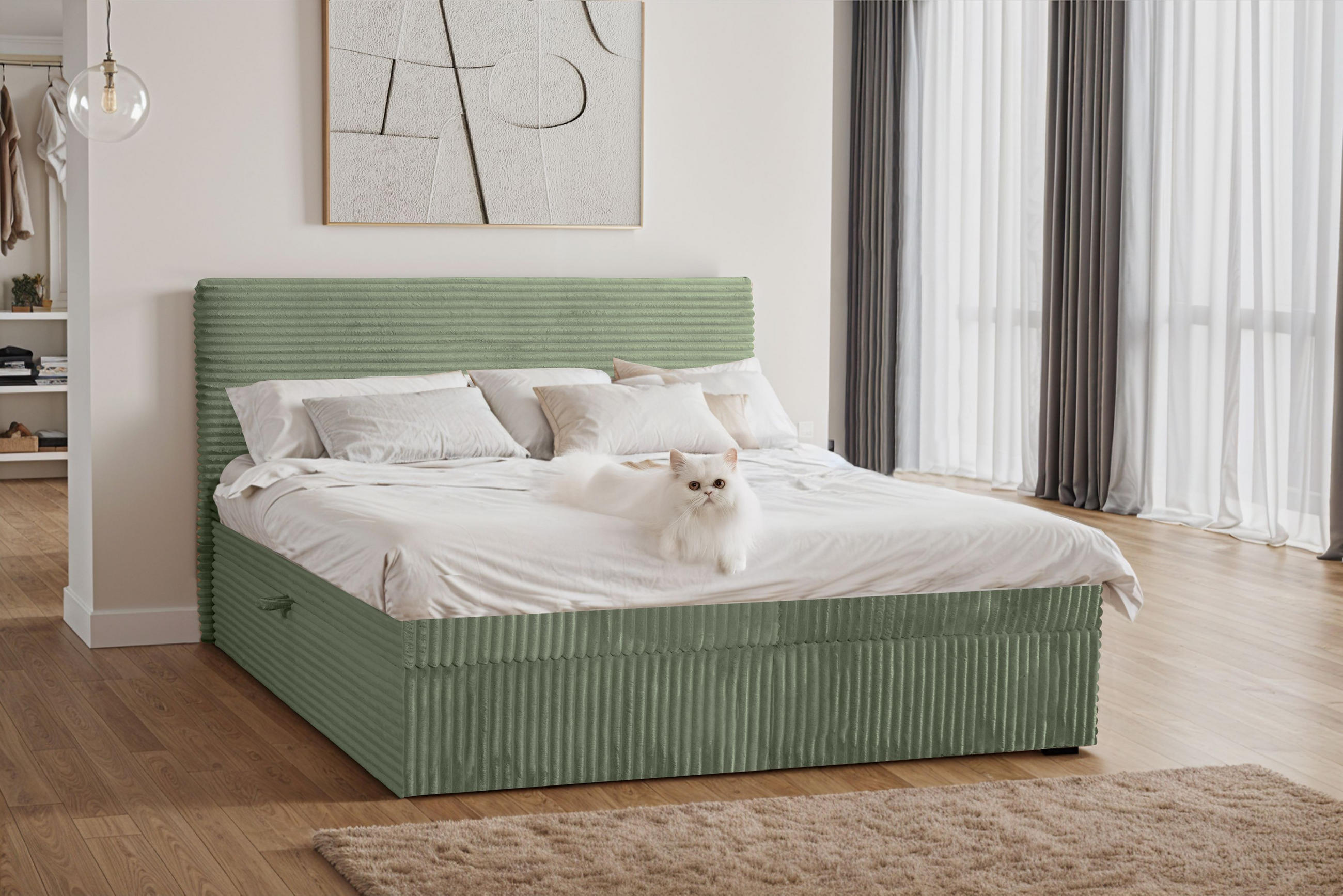 Thumbnail - Kaiser Möbel Boxbett, Olivgrün, Textil, H2, Höhe ca. 20 cm, 120x200 cm, Schlafzimmer, Betten, Boxspringbetten