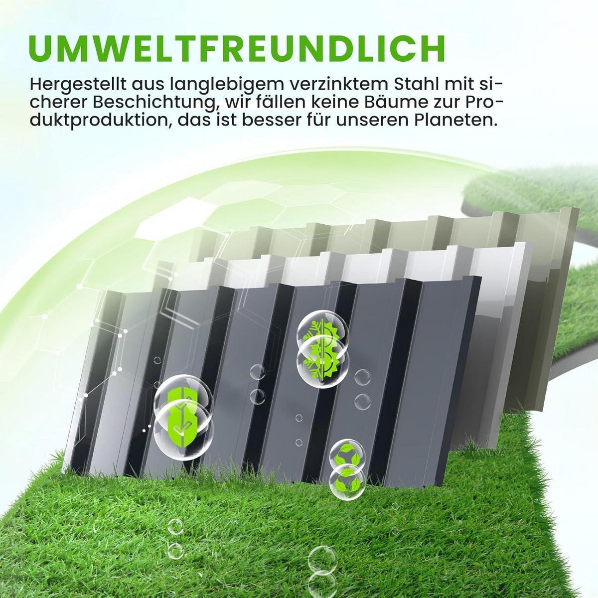 HOCHBEET 174 x 90 x 46 cm verzinkter Stahl Grau - Schwarz, Metall (91.4/45.7/172.7cm)