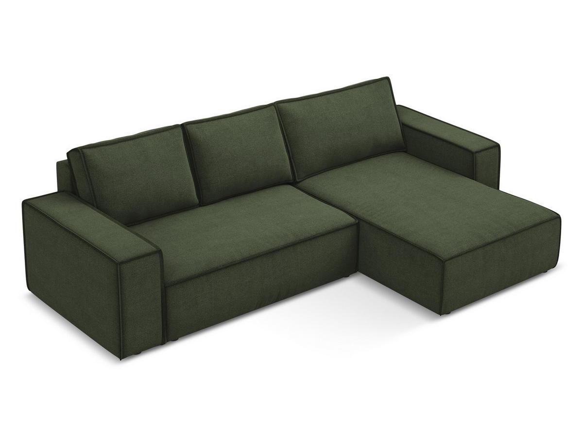 ECKSOFA mit Schlaffunktion Strukturstoff Stoff Grün - Schwarz/Olivgrün, Kunststoff/Textil (290/185cm) - Makamii