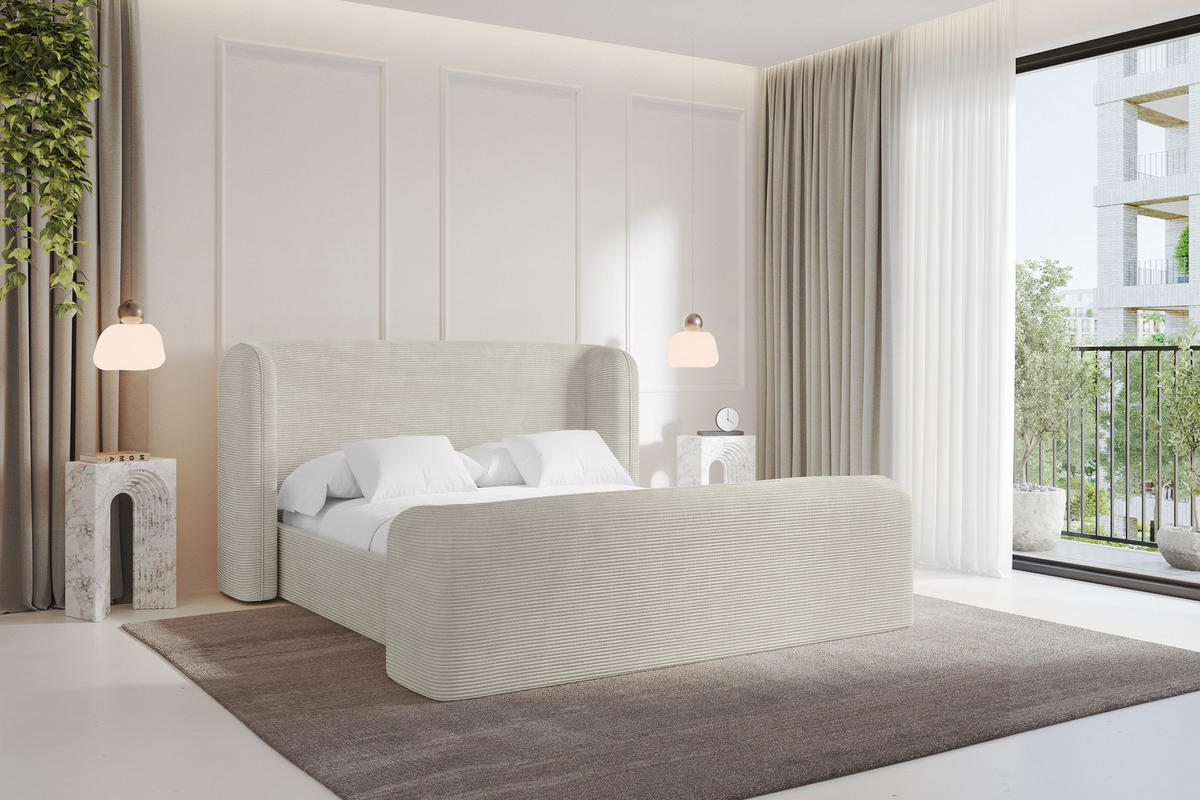POLSTERBETT mit Bettkasten, Fußteil und Lattenrost, Boxbett ohne Matratze - ESTI-Z 160x200 Creme - Creme, Holzwerkstoff/Textil (160/200cm) - ALTDECOR