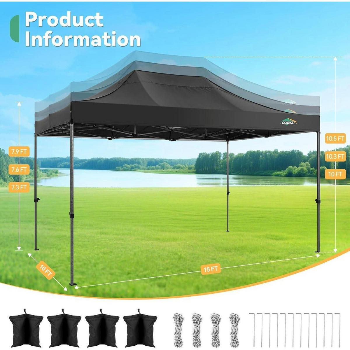 FALTPAVILLON 3x4.5m Wasserdicht mit 4 Seitenteilen Schwarz - Schwarz, Textil (300/330/450cm)