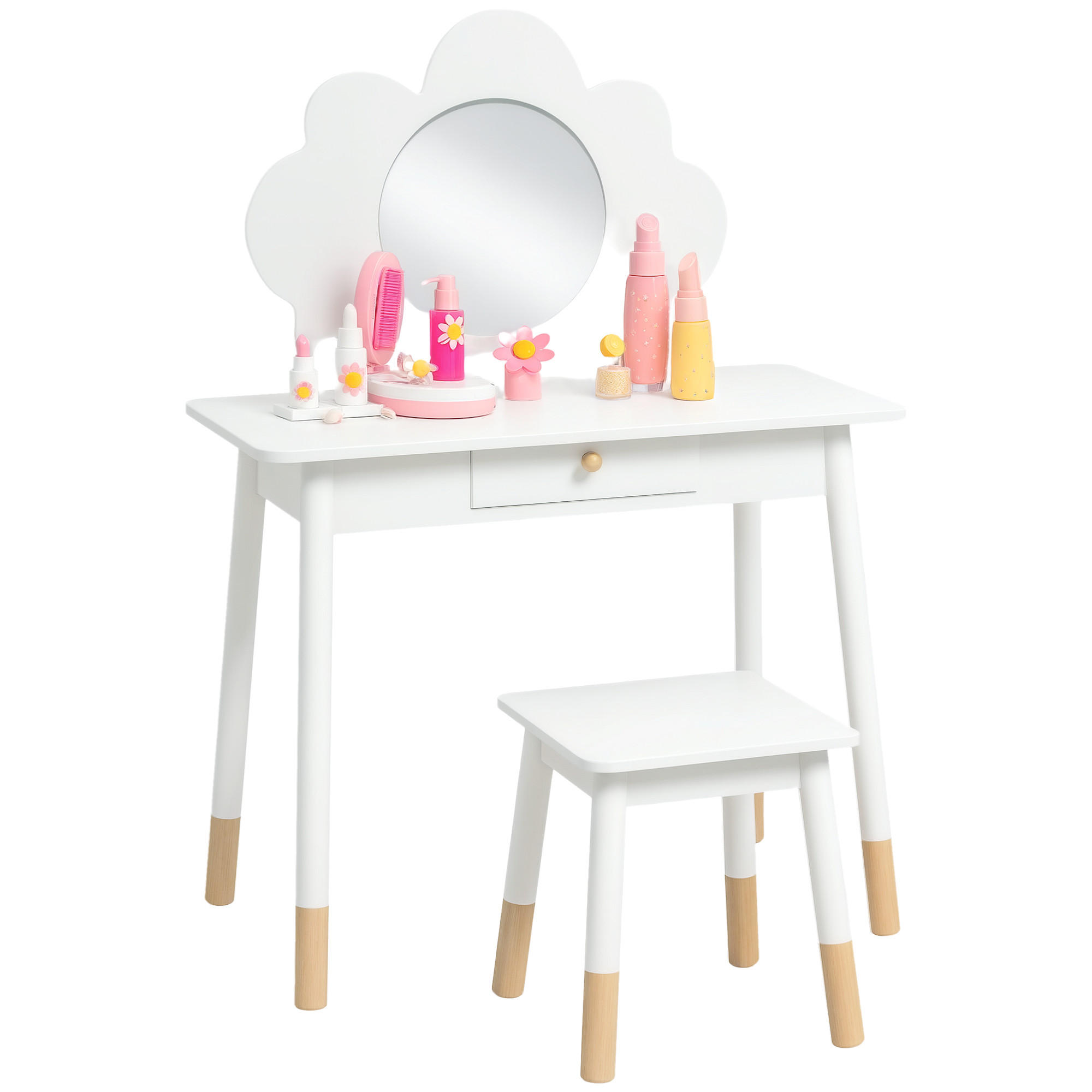 KINDERSCHMINKTISCH DE-18639 mit Spiegel in Wolkenform Weiß - Weiß, Holzwerkstoff (34/95/70cm) - ComfortXL