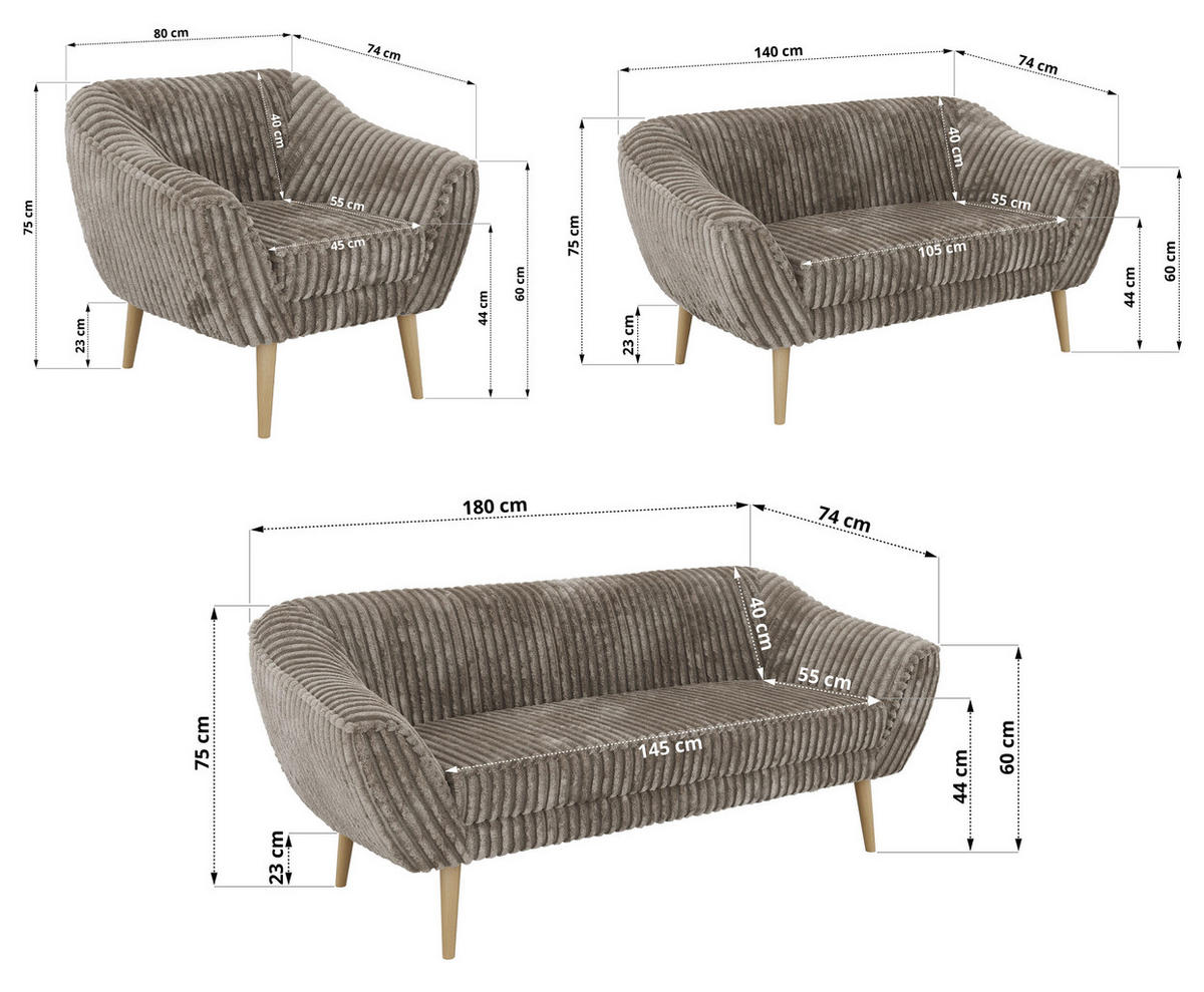 SEDACIA ZOSTAVA 3+2+1 PIRS - Svetlohnedá Manšester - Drevené nohy - svetlohnedá/farba buka, kompozitné drevo/textil (180/75/74cm) - MKS