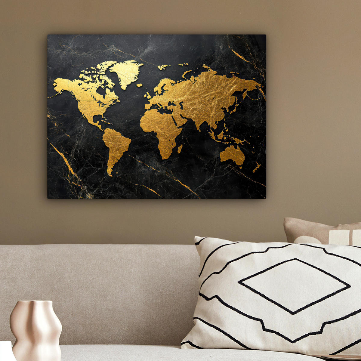 LEINWANDBILD Weltkarte - Gold - Marmor 40x30 cm - Goldfarben, Textil (40/30cm) - MuchoWow