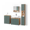 BADMÖBEL-SET Ronco Grün/Goldkraft Eiche 4 Teile, mit Schubladenschrank und Midischrank - Eiche Wotan/Grün, Holzwerkstoff (80/58/41cm) - Livinity®