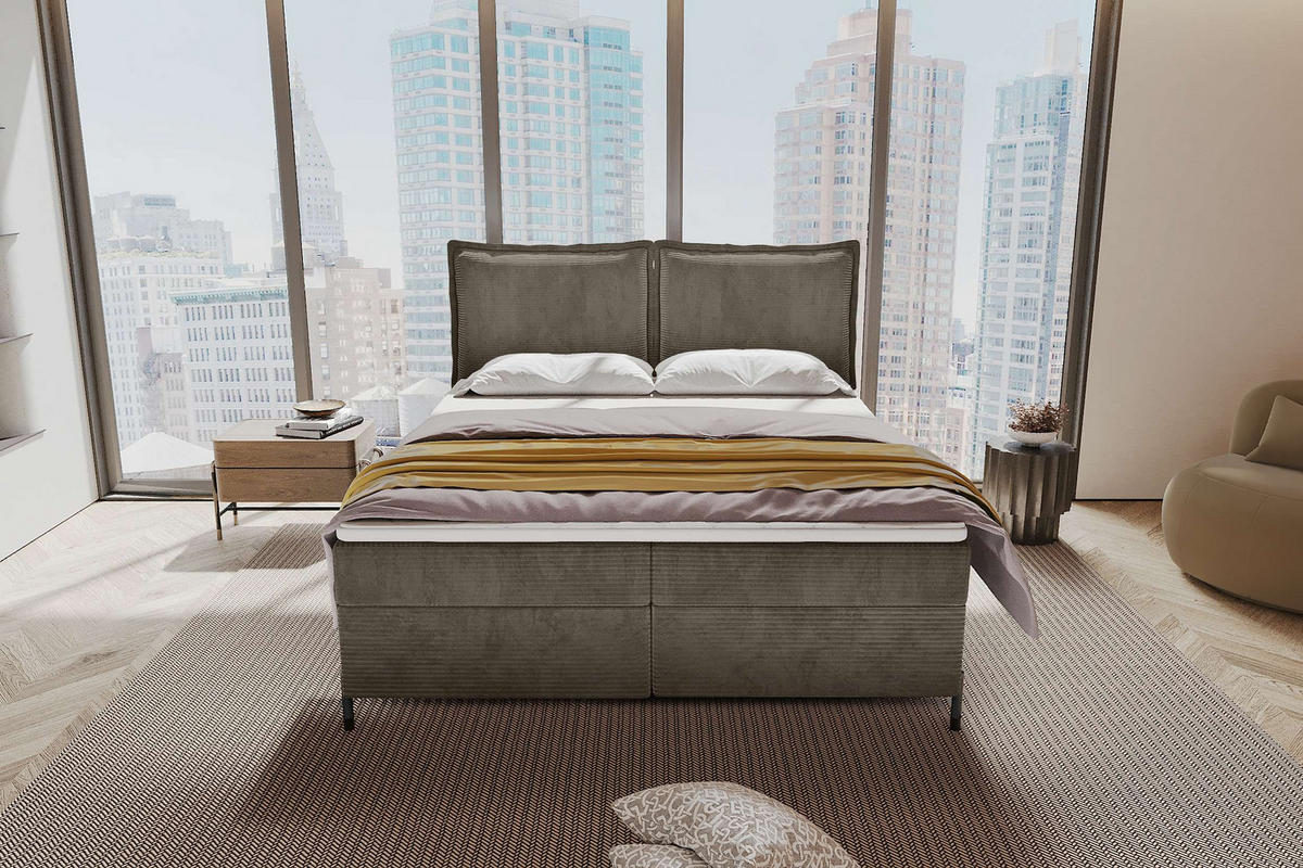 BOXSPRINGBETT VERO Cordstoff Cappuccino 200/200 cm - Schwarz/Cappuccino, Holzwerkstoff/Textil (200/200cm) - 99rooms