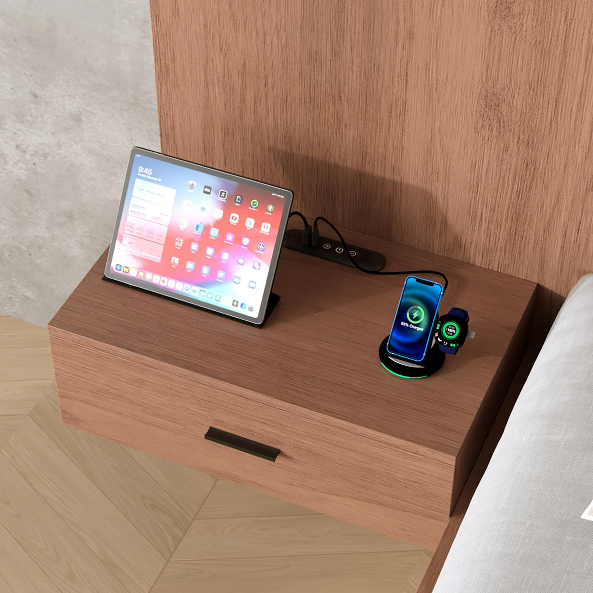 BETT 180/200 cm in Walnuss mit Ablagen, Leselampen und USB/Type-C MDF-Design - Walnussfarben, Holzwerkstoff/Metall (180/200cm) - STILVORA