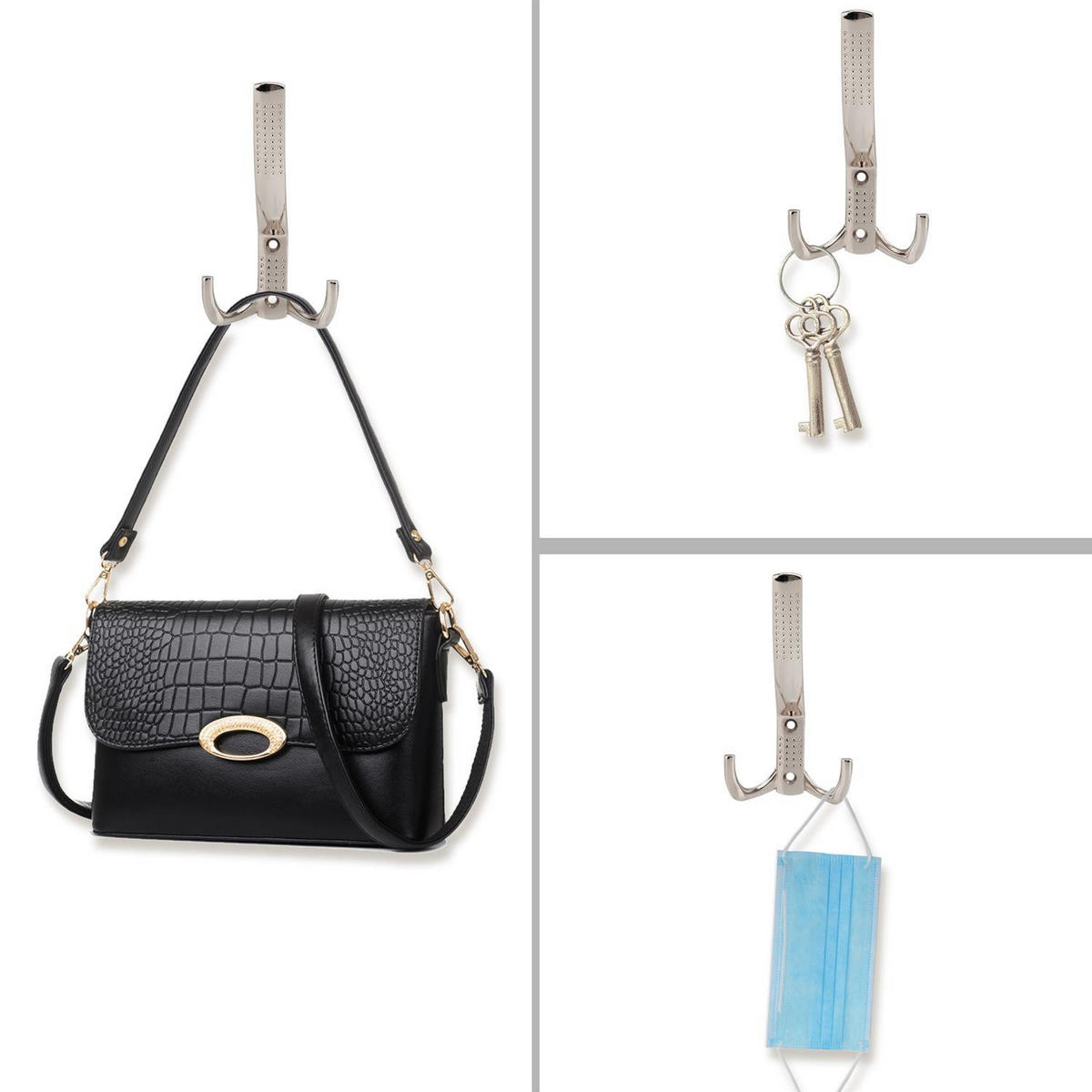 DOPPEL GARDEROBENHAKEN 7.58 / 1.69 / 14.28 cm - Nickelfarben, Metall (1.69/14/7.58cm) - Intirilife