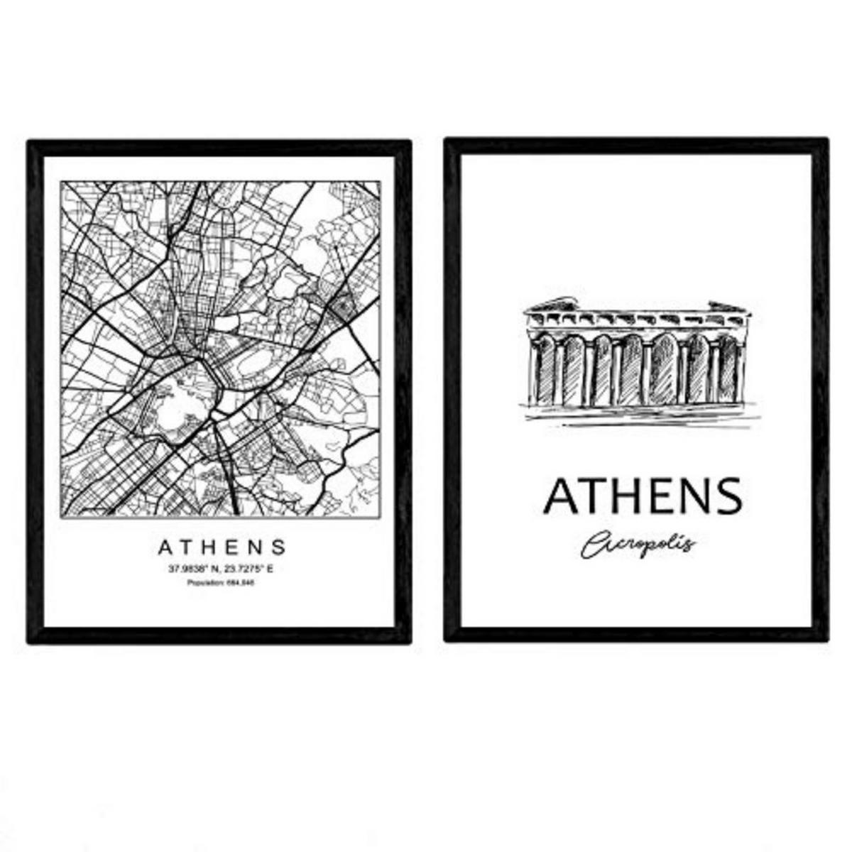 POSTER Set Mit 2 Städte Denkmäler Athen Akropolis A4 Rahmenlos - Klar, Papier (29.7/5/21cm) - Nacnic