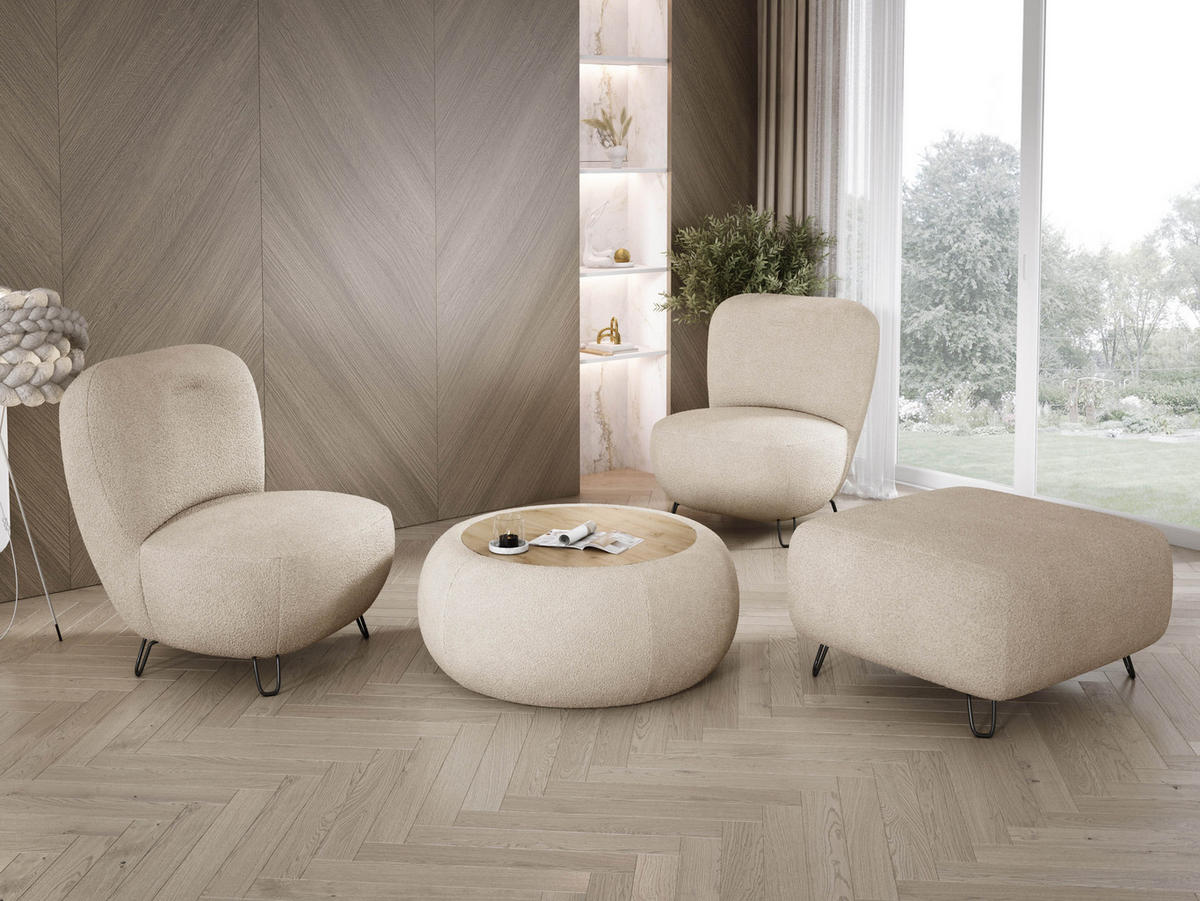 SESSEL LUIS, Skandinavischer Stil – Freistehend, 82×56×82 cm, PULVERWEISS - Sandfarben/Schwarz, Holz/Textil (82/82/66cm) - DomoHome