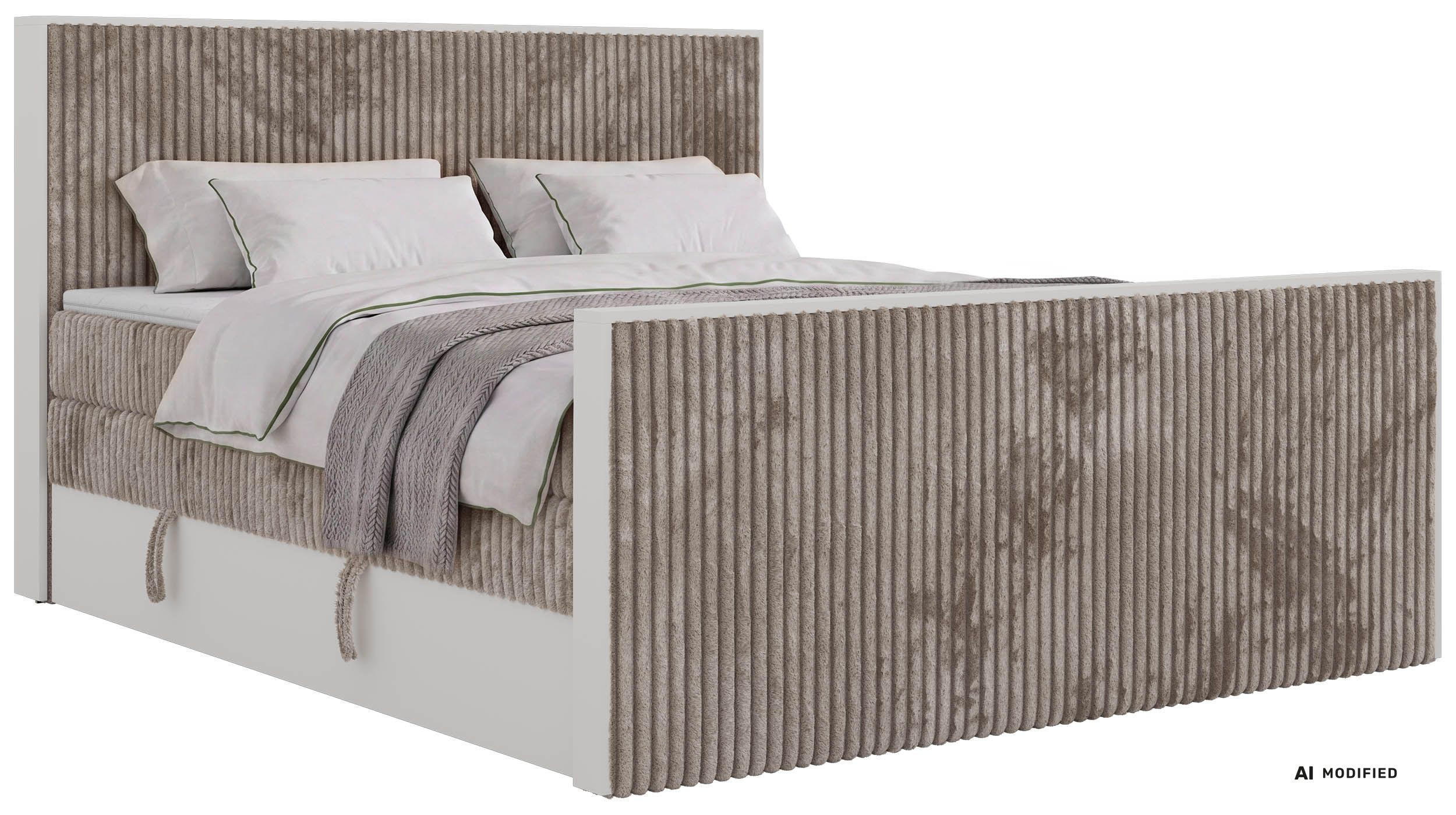 BOXSPRINGBETT TRAVIT KING DUO 160/200 - Hellbraun Cord - Topper Visco - H3 - Hellbraun/Schwarz, Kunststoff/Textil (160/200cm) - MKS