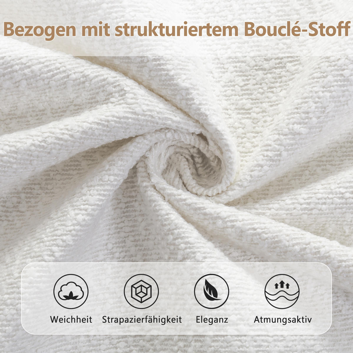 POLSTERBETT 140/190 cm in Weiß Bouclé mit Ohrenkopfteil und Lattenrost - Weiß, Holzwerkstoff/Textil (140/190cm) - CHICFURN