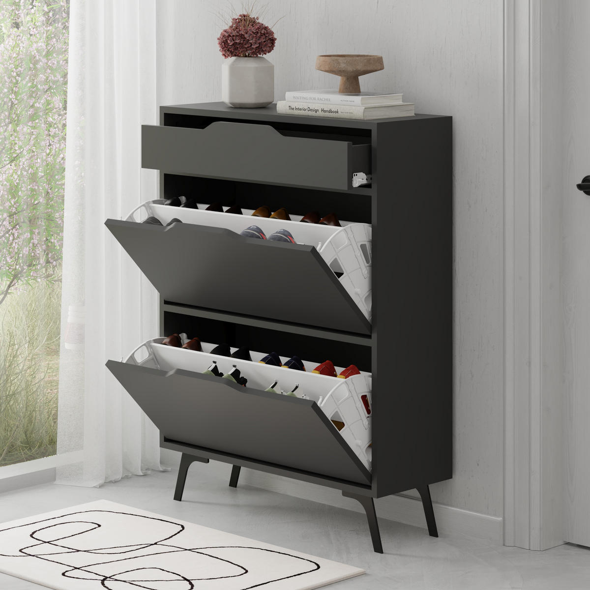 SCHUHSCHRANK Asta Anthrazit 82/110/29.5 cm - Anthrazit, Holzwerkstoff (81.6/110/29.5cm) - Decortie