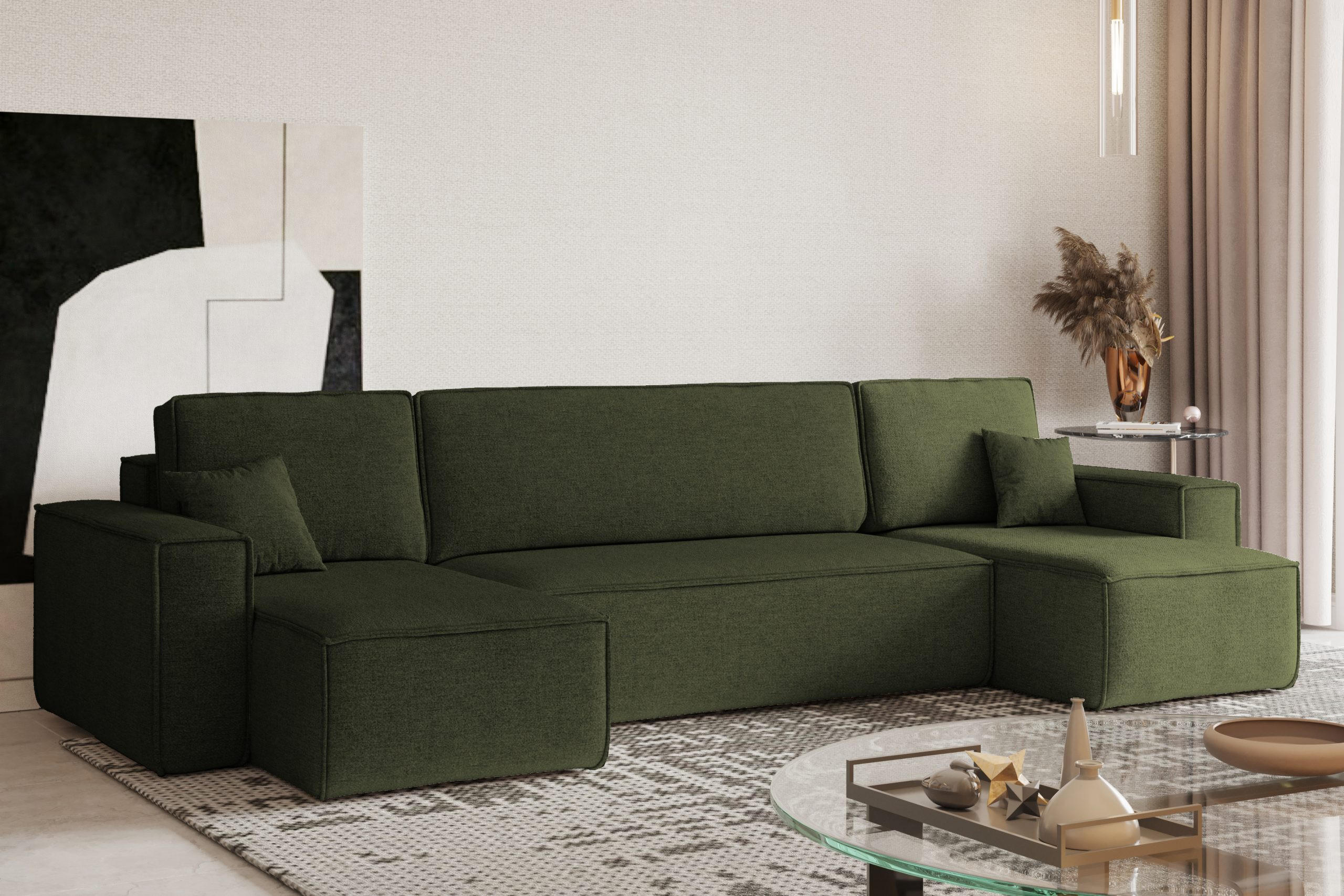 ECKSOFA U-Form Mit Schlaffunktion Und Bettkasten BEST Stoff Neve Olive - Olivgrün, Holz/Kunststoff (312/142cm) - Kaiser Möbel